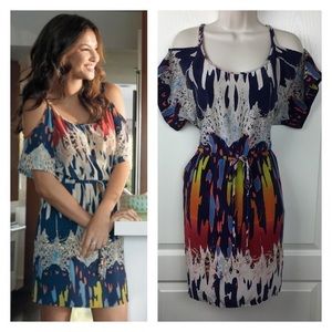 MULTI COLORED FAUX WRAP DRESS
